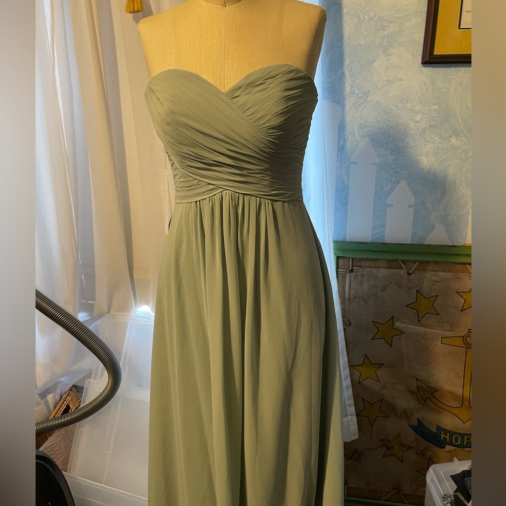 NWT Azizie light blue green down with pleated draping and off the shoulder
